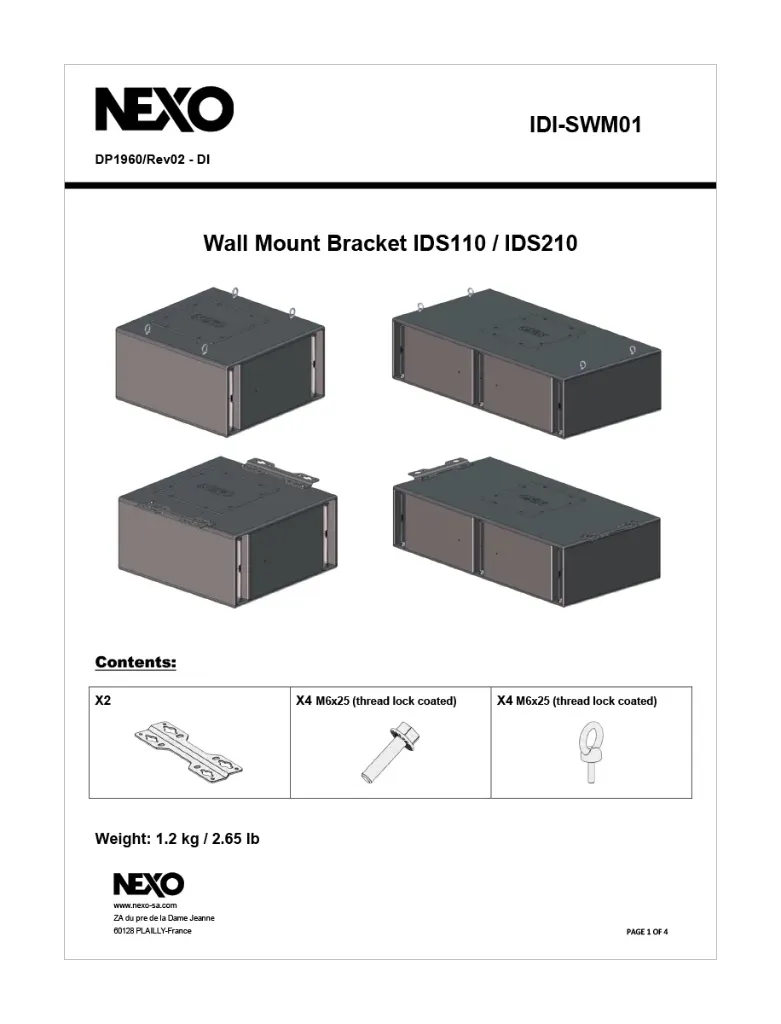 Nexo ID Series, Sub Bass Wall Mount Bracket Black IDISWM01